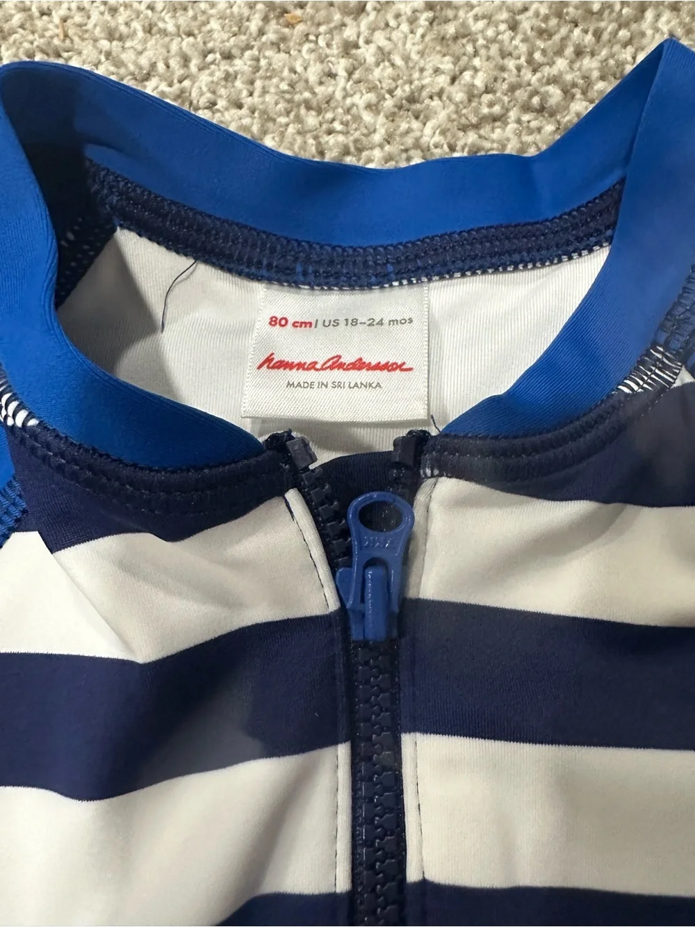Hanna Andersson Boys Swimsuit Size 80 cm 18-24 months Blue White Striped